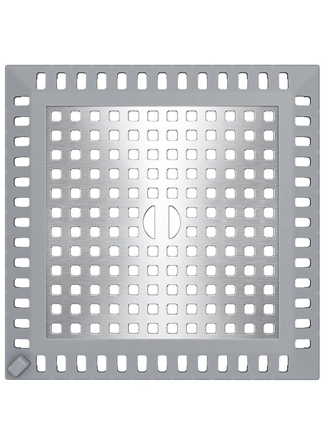 HY 4.8'' Square Shower Drain Hair Catcher, Hair Catcher for Shower Drain Cover, Hair Catcher Shower Drain, Essential to Prevent Drains Clogging for Bathroom, 304 Stainless Steel and Silicone - Image 1