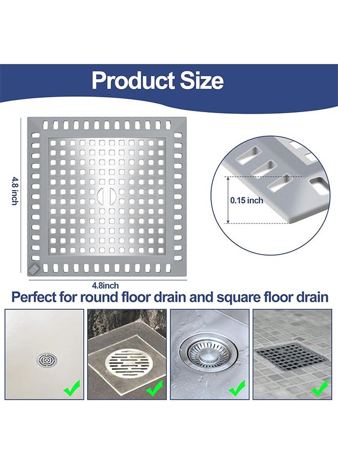HY 4.8'' Square Shower Drain Hair Catcher, Hair Catcher for Shower Drain Cover, Hair Catcher Shower Drain, Essential to Prevent Drains Clogging for Bathroom, 304 Stainless Steel and Silicone - Image 2