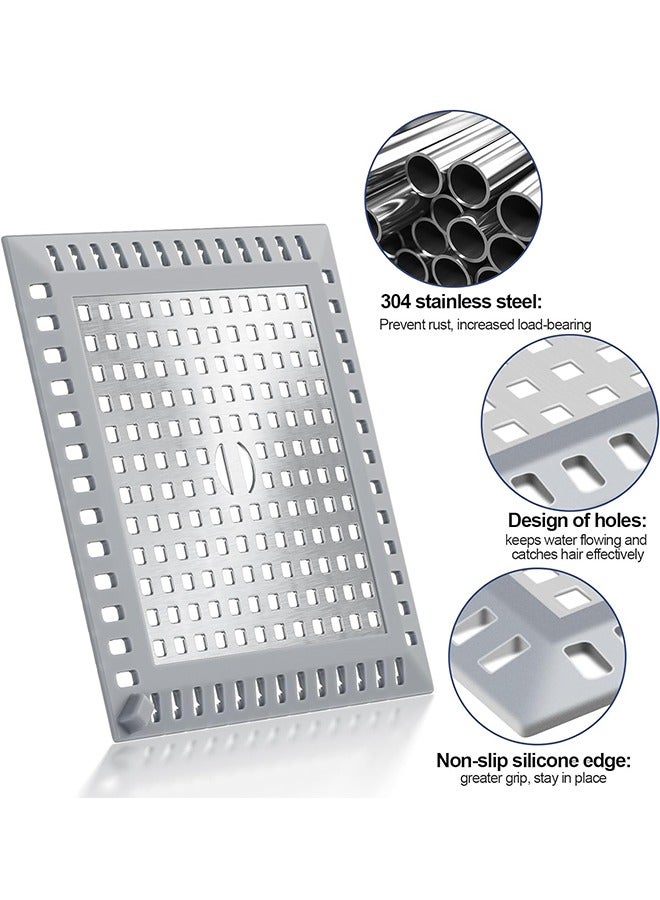 HY 4.8'' Square Shower Drain Hair Catcher, Hair Catcher for Shower Drain Cover, Hair Catcher Shower Drain, Essential to Prevent Drains Clogging for Bathroom, 304 Stainless Steel and Silicone - Image 3