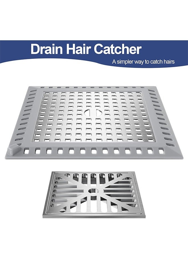 HY 4.8'' Square Shower Drain Hair Catcher, Hair Catcher for Shower Drain Cover, Hair Catcher Shower Drain, Essential to Prevent Drains Clogging for Bathroom, 304 Stainless Steel and Silicone - Image 4