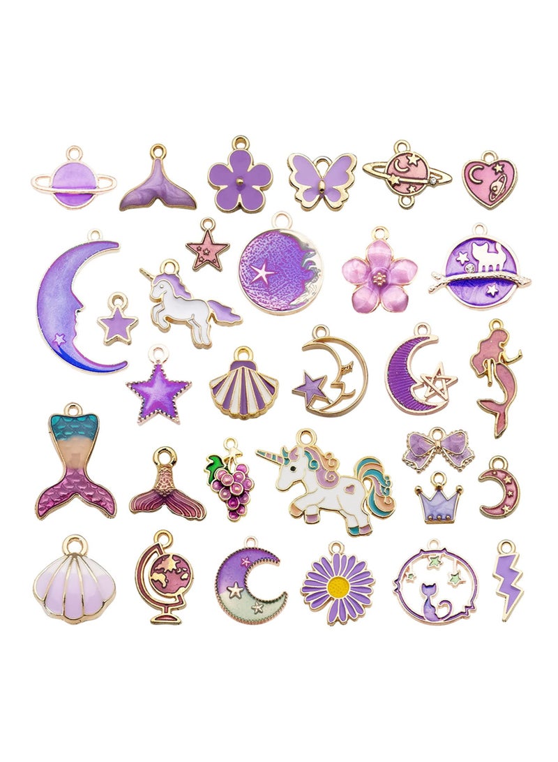 KASTWAVE Charms Pendants 31pcs 10mm-30mm Mixed Enamel Charms Pendants for Jewelry Making Necklace Earrings Bracelet Craft Findings DIY Necklace Bracelet Jewelry Making and Crafting (Purple) - Image 1