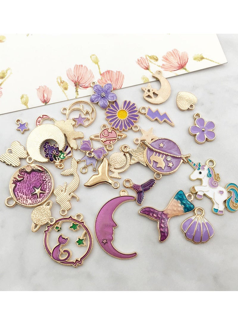 KASTWAVE Charms Pendants 31pcs 10mm-30mm Mixed Enamel Charms Pendants for Jewelry Making Necklace Earrings Bracelet Craft Findings DIY Necklace Bracelet Jewelry Making and Crafting (Purple) - Image 3