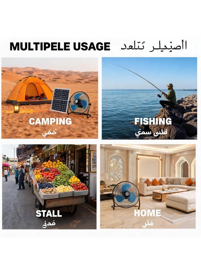 Portable Solar Powered Fan with External Solar Panel, Rechargeable Battery, Adjustable Speed, Quiet Air Cooling Fan for Camping, Outdoor, Home and Emergency Use - Image 4