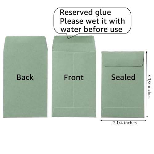 Homtable 100 Pieces Sage Green Small Coin Envelopes SelfAdhesive for Garden Office or Wedding 225x35 inches - Image 3