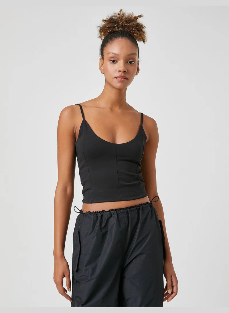كوتون Ribbed U Neck Spaghetti Strappy Crop Tank Top