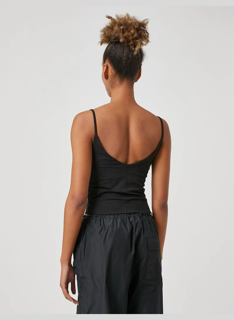 كوتون Ribbed U Neck Spaghetti Strappy Crop Tank Top