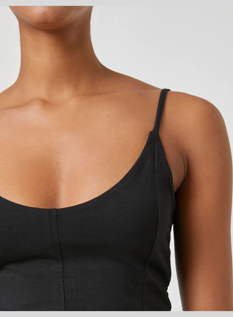 كوتون Ribbed U Neck Spaghetti Strappy Crop Tank Top