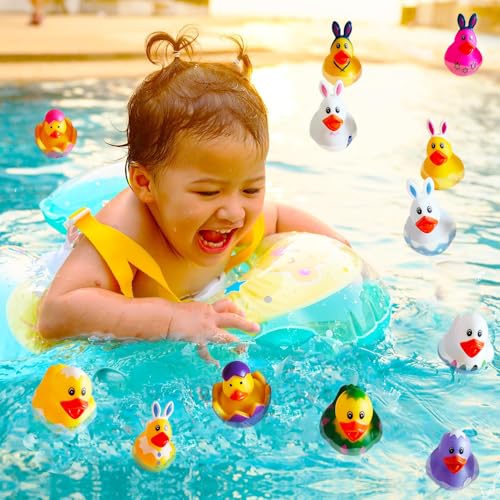 WAMSOLE 12 Pcs Easter Duck Assortment Rubber Duck Toy Duckies for KidsBirthday Gifts Baby Showers Classroom Incentives - Image 5