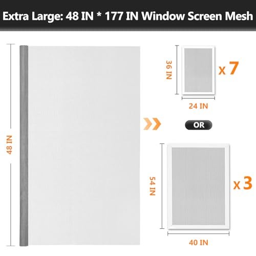 Secopad Window Screen Door Repair Kit, 48" x 177" Screen Door Mesh Replacement Kit, Durable Fiberglass Mesh Roll with Tools for Windows Doors Patio and Porch Replacement, Grey - Image 2