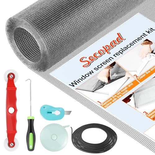 Secopad Window Screen Door Repair Kit, 48" x 177" Screen Door Mesh Replacement Kit, Durable Fiberglass Mesh Roll with Tools for Windows Doors Patio and Porch Replacement, Grey - Image 1