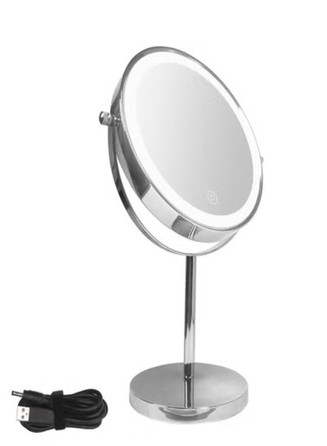 Upgraded 8-inch illuminated makeup mirror with 1x/5x magnification, double-sided magnifying mirror, three-color adjustable dimming, and touch-sensitive 360° rotating makeup mirror. - Image 1
