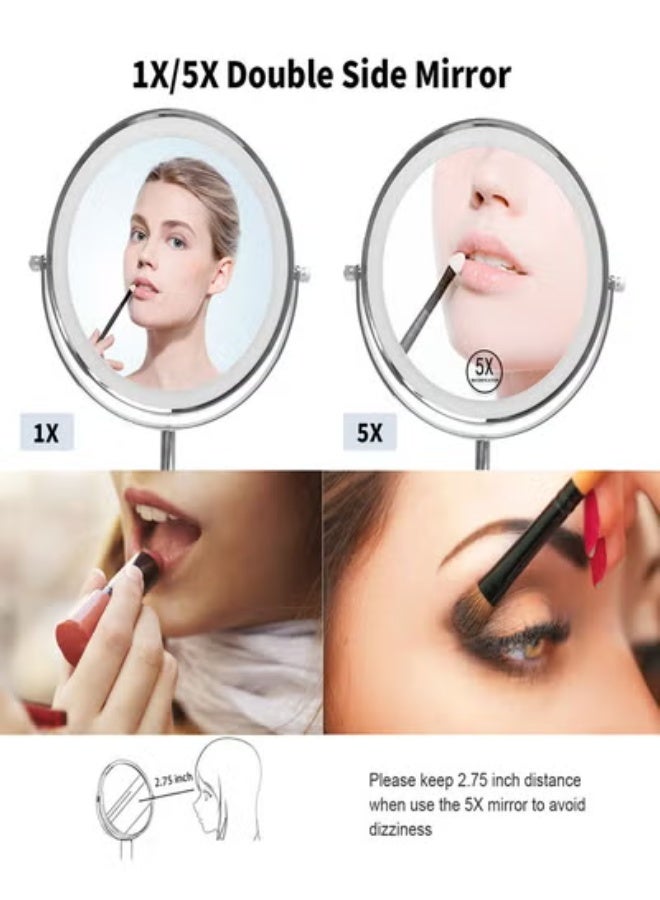 Upgraded 8-inch illuminated makeup mirror with 1x/5x magnification, double-sided magnifying mirror, three-color adjustable dimming, and touch-sensitive 360° rotating makeup mirror. - Image 3