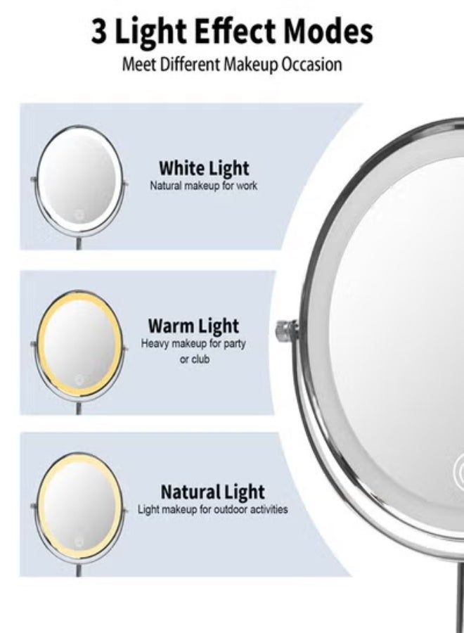 Upgraded 8-inch illuminated makeup mirror with 1x/5x magnification, double-sided magnifying mirror, three-color adjustable dimming, and touch-sensitive 360° rotating makeup mirror. - Image 2