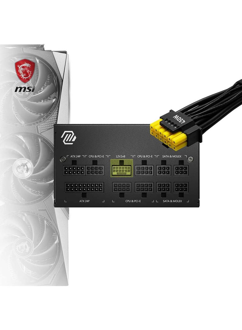 MSI MAG A750GL PCIe 5 750W Fully Modular Power Supply - 80 Plus Gold Certified for Superior Efficiency, Whisper-Quiet 120mm Cooling Fan for Optimal Airflow, Intel ATX12V 3.0 Compatible, 4 x PCIe 6+2-Pin Connectors for High-End GPUs, 8 x SATA Connectors for Ample Storage, Premium Black Finish with Enhanced Durability | 306-7ZP8B18-CE0 Black  - Image 4
