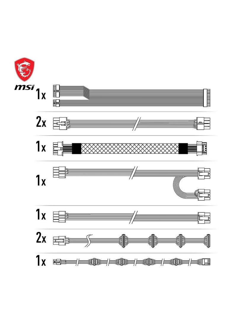 MSI MAG A750GL PCIe 5 750W Fully Modular Power Supply - 80 Plus Gold Certified for Superior Efficiency, Whisper-Quiet 120mm Cooling Fan for Optimal Airflow, Intel ATX12V 3.0 Compatible, 4 x PCIe 6+2-Pin Connectors for High-End GPUs, 8 x SATA Connectors for Ample Storage, Premium Black Finish with Enhanced Durability | 306-7ZP8B18-CE0 Black  - Image 5