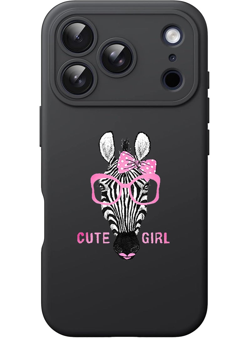 Theodor Protective Slim Fit Case Liquid Silicone Cover with Full Body Protection Anti-Scratch Shockproof Case For Apple iPhone 17 Pro (Black) Cute girl zebra - Image 1