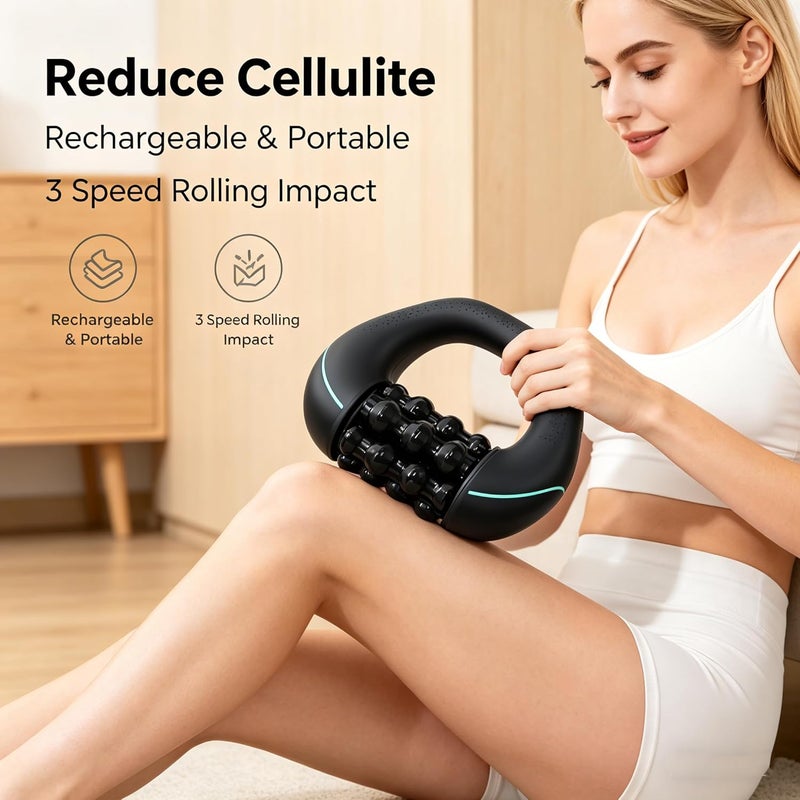 Handheld Electric Massager: Black, 3 Speed Settings, Dual-Action Rolling Percussion - Ergonomic Multi-Grip Handle, 4-Hour Rechargeable Battery for Deep Tissue Muscle Recovery, Home Gym Travel Use - Image 4