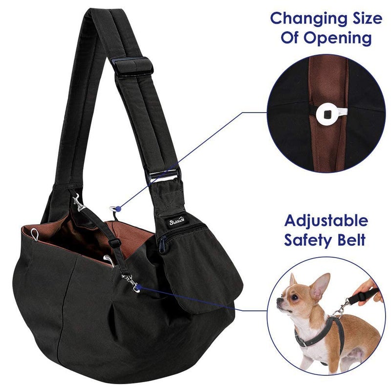 Lukovee Pet Sling, Hand Free Dog Sling Carrier Adjustable Padded Strap Tote Bag Breathable Cotton Shoulder Bag Front Pocket Safety Belt Carrying Small Dog Cat Puppy Machine Washable (BN, S) - Image 5