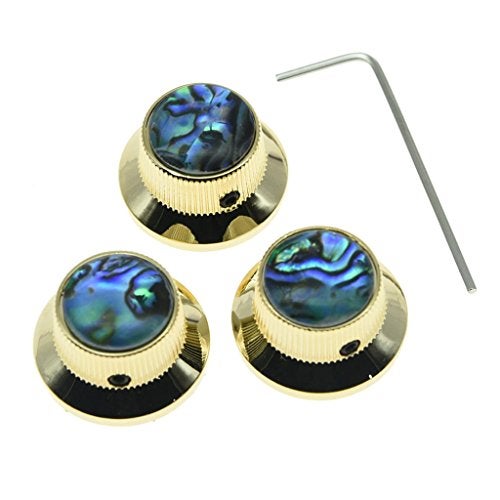 KAISH Set of 3 Set Screw Abalone Top Gold Guitar Bass Knobs Strat Metal Knobs for 6mm Shaft Pots - Image 1