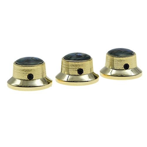 KAISH Set of 3 Set Screw Abalone Top Gold Guitar Bass Knobs Strat Metal Knobs for 6mm Shaft Pots - Image 5