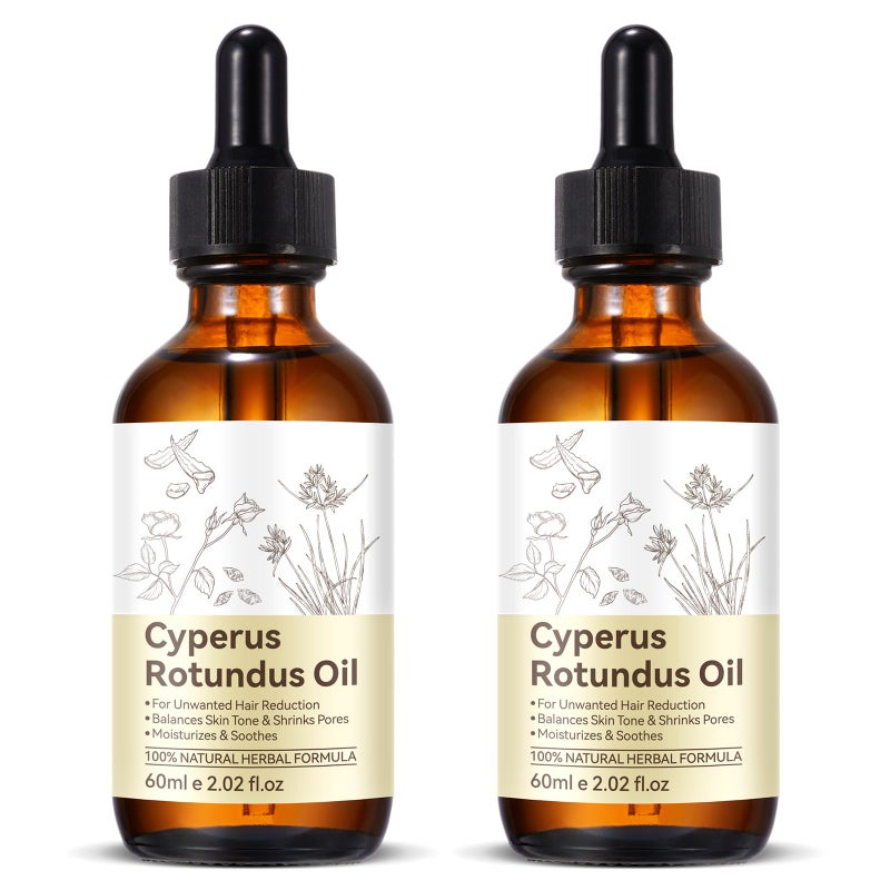 Cacukn 2 Pcs Cyperus Rotundus Oil, Cypress Rotundus Oil for Hair Removal, Naturally Reduce Unwanted Hair Growth, Reducing Body Hair Growth, For All Skin Types, Non-irritating Formula - Image 1