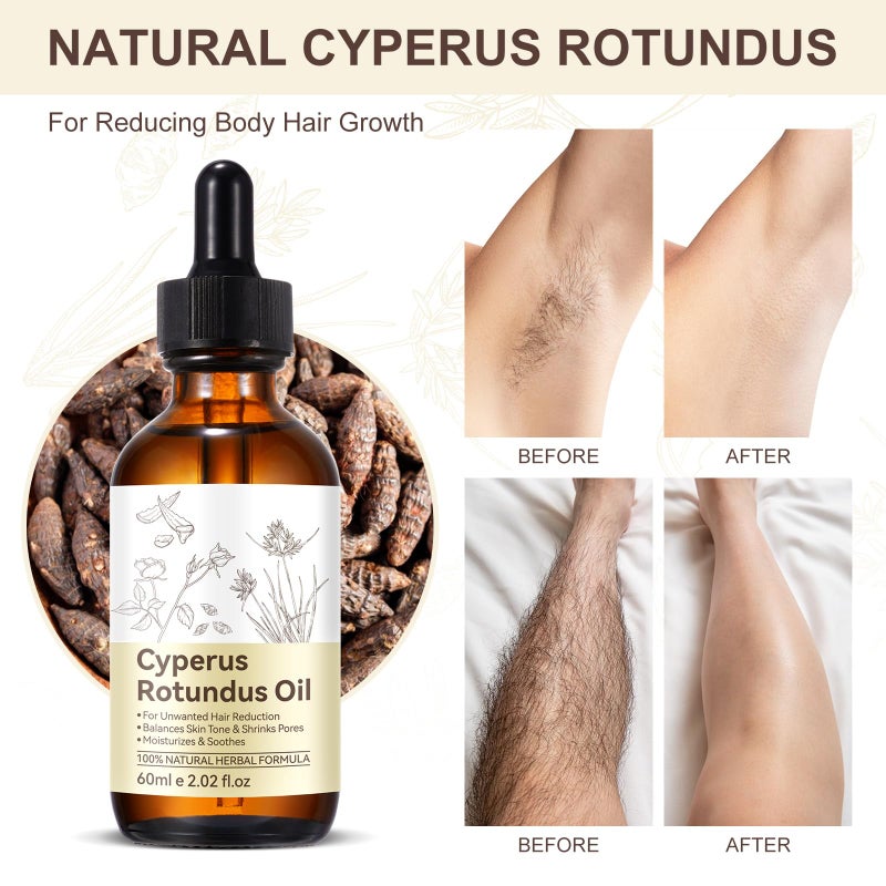Cacukn 2 Pcs Cyperus Rotundus Oil, Cypress Rotundus Oil for Hair Removal, Naturally Reduce Unwanted Hair Growth, Reducing Body Hair Growth, For All Skin Types, Non-irritating Formula - Image 2