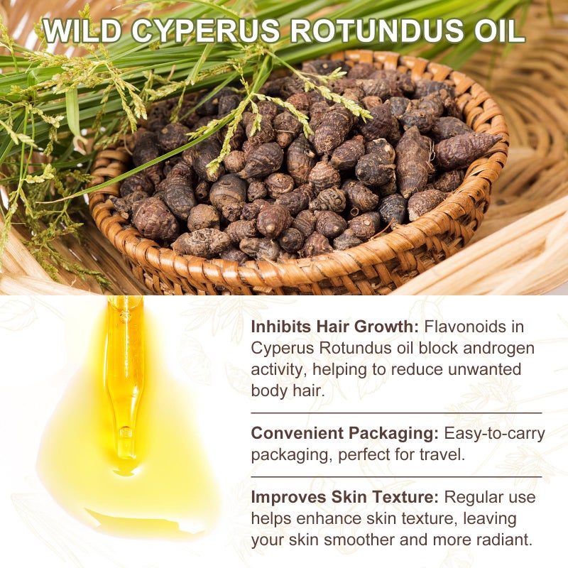 Cacukn 2 Pcs Cyperus Rotundus Oil, Cypress Rotundus Oil for Hair Removal, Naturally Reduce Unwanted Hair Growth, Reducing Body Hair Growth, For All Skin Types, Non-irritating Formula - Image 3