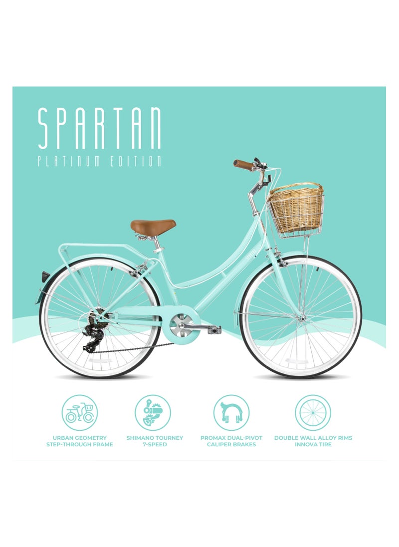 Spartan Platinum City Bike – 700C – Bikes With Gears For Women – Cruiser Bicycle For Ladies – Includes Rear Rack, Vintage Basket And Stand, Comfort Saddle – Commuter Bicycles - Desert Sage  - Image 2