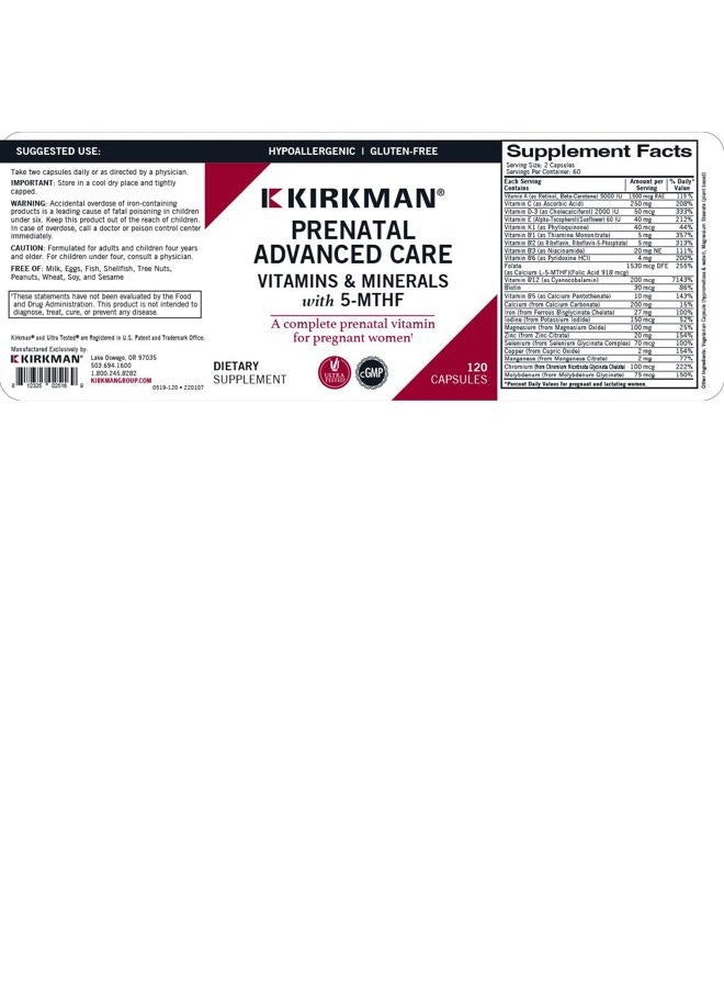 Kirkman Prenatal Advanced Care Vitamins & Minerals - Hypoallergenic - Image 3