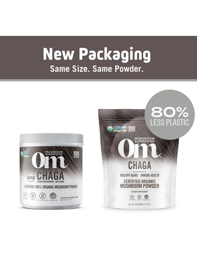 Om Mushroom Superfood Chaga Organic Mushroom Powder, 7.05 Ounce Pouch, 100 Servings, US Grown, Sacred Antioxidants & Immune Support, Superfood Mushroom Supplement - Image 2