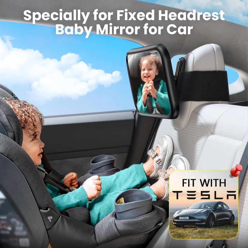 TAZENI Fixed Headrest Car Mirror for Baby Rear Facing Fit Tesla and Other Models Shatterproof Baby Mirror for Car Back Seat 360Â° Wide Clear View Crash Tested Stable Velcro Strap Newborn Baby Essentials - Image 2