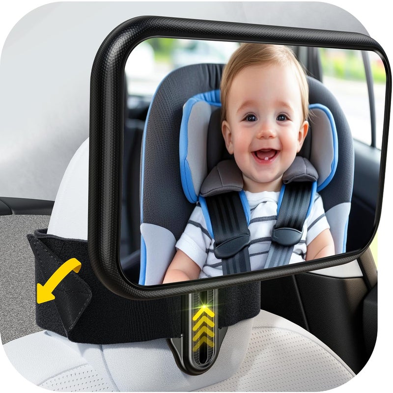 TAZENI Fixed Headrest Car Mirror for Baby Rear Facing Fit Tesla and Other Models Shatterproof Baby Mirror for Car Back Seat 360Â° Wide Clear View Crash Tested Stable Velcro Strap Newborn Baby Essentials - Image 1
