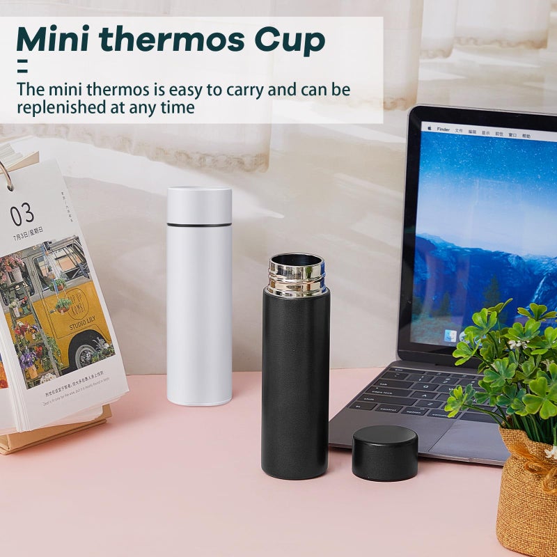 Irenare 5Oz Mini Water Bottle Mini Insulated Stainless Steel Bottle Purse Water Bottle Cute Leak Proof Water Flask Keeps Drink Cold And Hot For Purse Women(Black  White 2 Pieces) - Image 5