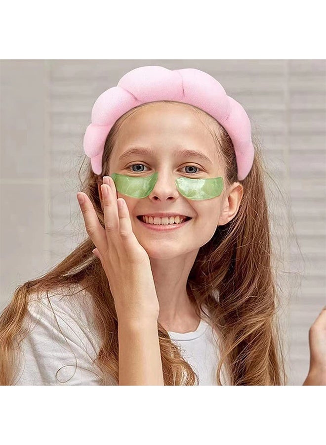 Spa Headband for Washing Face, Velvet Makeup Headband with Face Wash Wristbands - Pink - Image 3
