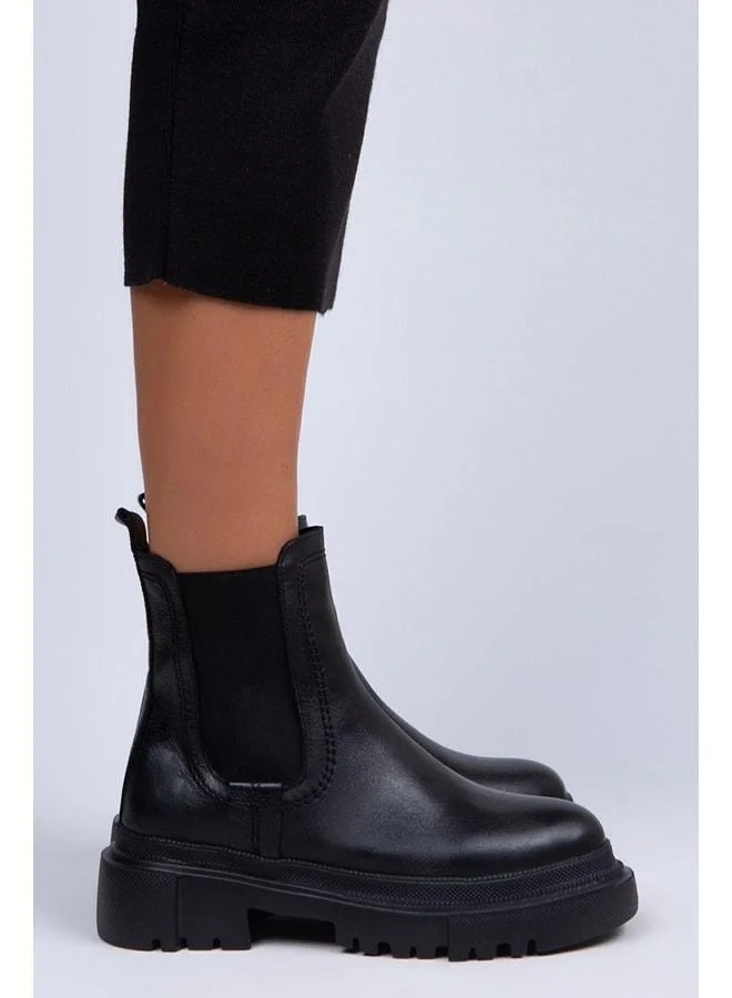 Emma Women's Genuine Leather Double-Sided Strap Black Boot.