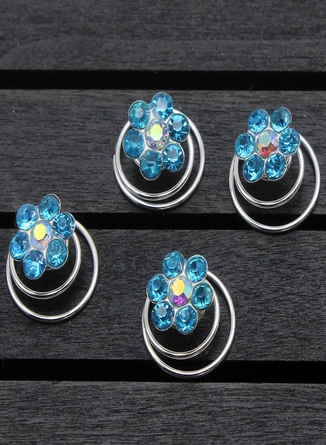 Newstarfactory Rhinestone Studded Collection Flower Spiral Hair Pin Pack of 12 (Sky Blue) - Image 2
