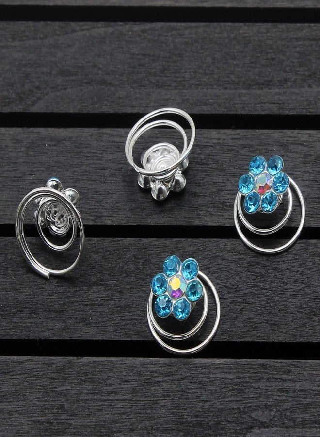 Newstarfactory Rhinestone Studded Collection Flower Spiral Hair Pin Pack of 12 (Sky Blue) - Image 3