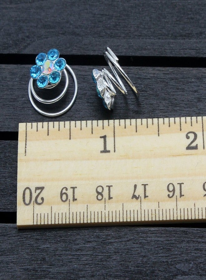 Newstarfactory Rhinestone Studded Collection Flower Spiral Hair Pin Pack of 12 (Sky Blue) - Image 4