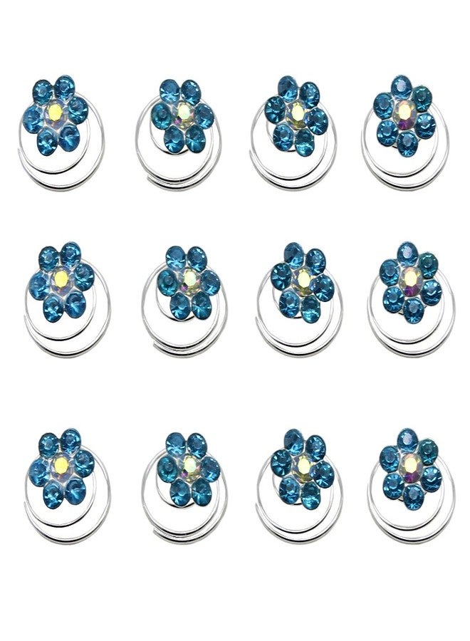 Newstarfactory Rhinestone Studded Collection Flower Spiral Hair Pin Pack of 12 (Sky Blue) - Image 1