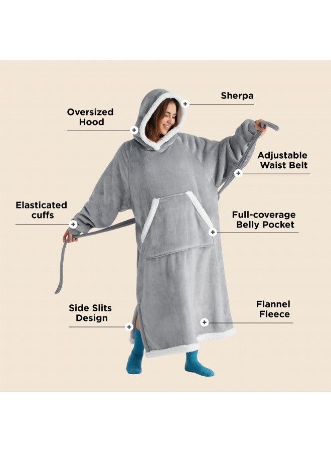 Bedsure Bedsure Wearable Blanket Hoodie Women - Long Sherpa Fleece Hooded Blanket for Adult Women Men, Warm Cozy Blanket Sweatshirt with Giant Pocket and Belt, Winter Gifts for Girlfriend Mom, Standard, Grey  - Image 1