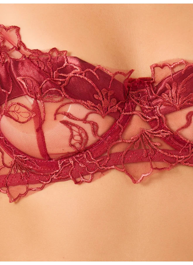 ستايلي Styli Non-Padded Non-Wired Floral Scallop Lace Edge Bra