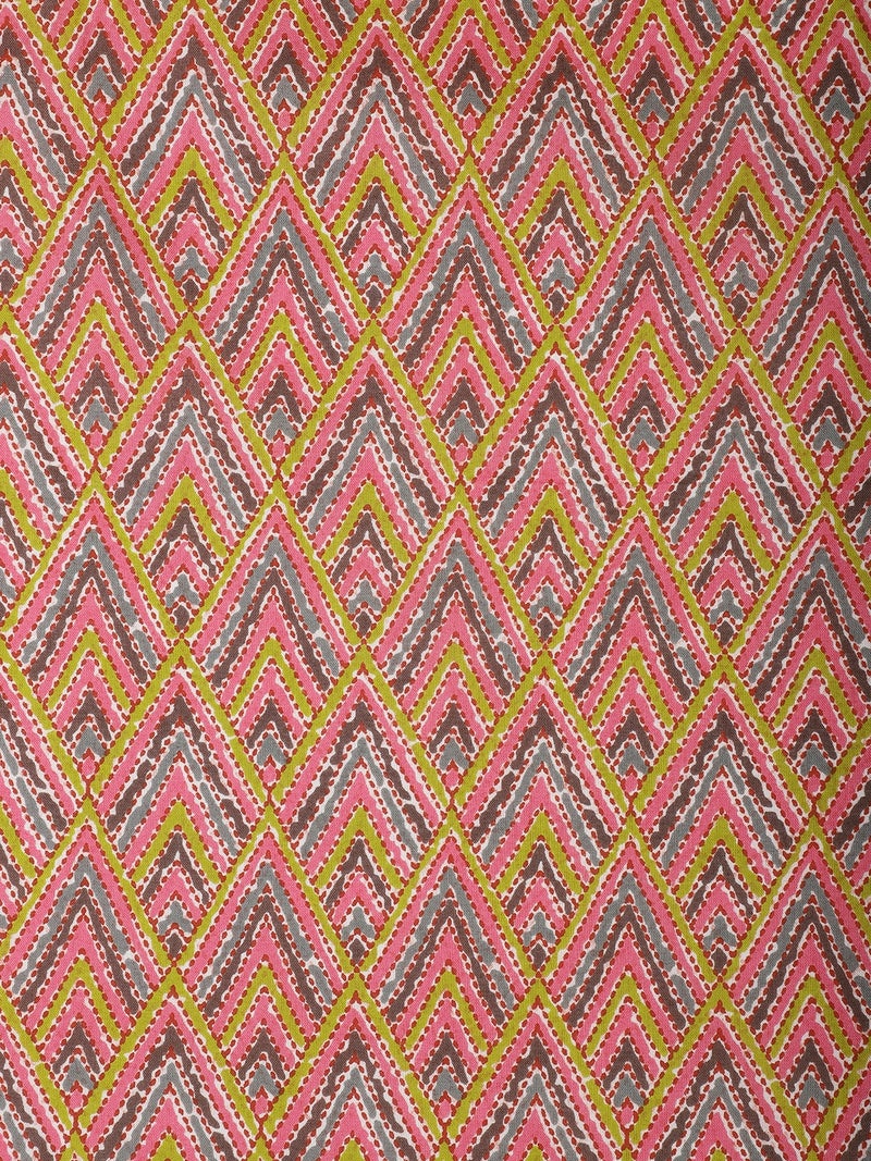 AKS Geometric Chevron Hand-Block Print Fabric - Pink & Olive - Image 3