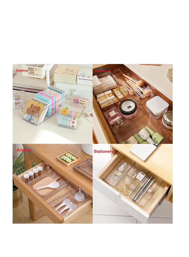 فواصل أدراج بلاستيكية، 9 عبوات من صناديق تخزين أشتات سطح المكتب، صواني قلم رصاص لمكتب المطبخ، منظم لخزانة غرفة النوم، صناديق تخزين شفافة لأدوات المطبخ وأدوات المجوهرات والمكياج - Image 2