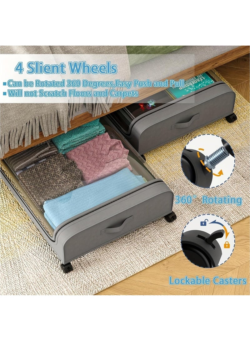 Bukela Under Bed Storage with Wheels, 2-Pack Under Bed Storage Containers with Clear Lids, Under Bed Shoe Storage Organizer, Rolling Under Bed Metal Drawer for Clothes,Toys (Grey, 2Pack) - Image 3