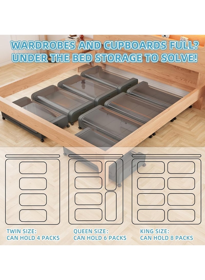 Bukela Under Bed Storage with Wheels, 2-Pack Under Bed Storage Containers with Clear Lids, Under Bed Shoe Storage Organizer, Rolling Under Bed Metal Drawer for Clothes,Toys (Grey, 2Pack) - Image 4