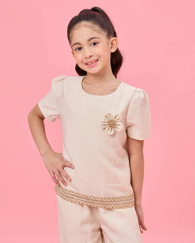 Redtag Girls Beige Floral Embellished Blouse