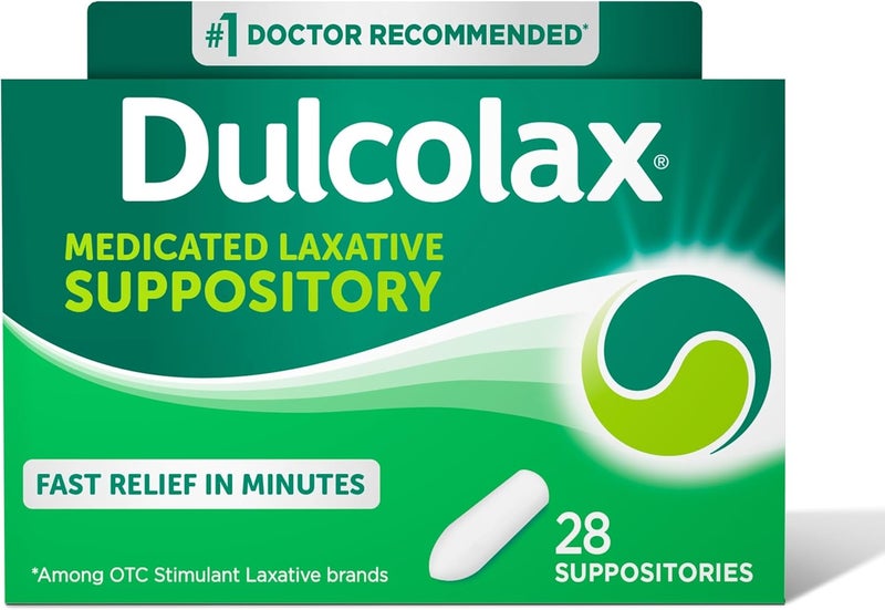 DULCOLAX Dulcolax Stimulant Laxative Medicated Suppositories, Predictable & Effective Constipation Relief, Bisacodyl 10 mg, 28 Count, Stimulant Laxatives