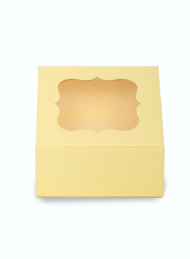 Chic a Choc Brownie Box for 4 brownies. Pastel yellow colour. Chic a Choc. Size 6x6x2 in. Pack of 8. Bakery/Cakes Packaging. - Image 2