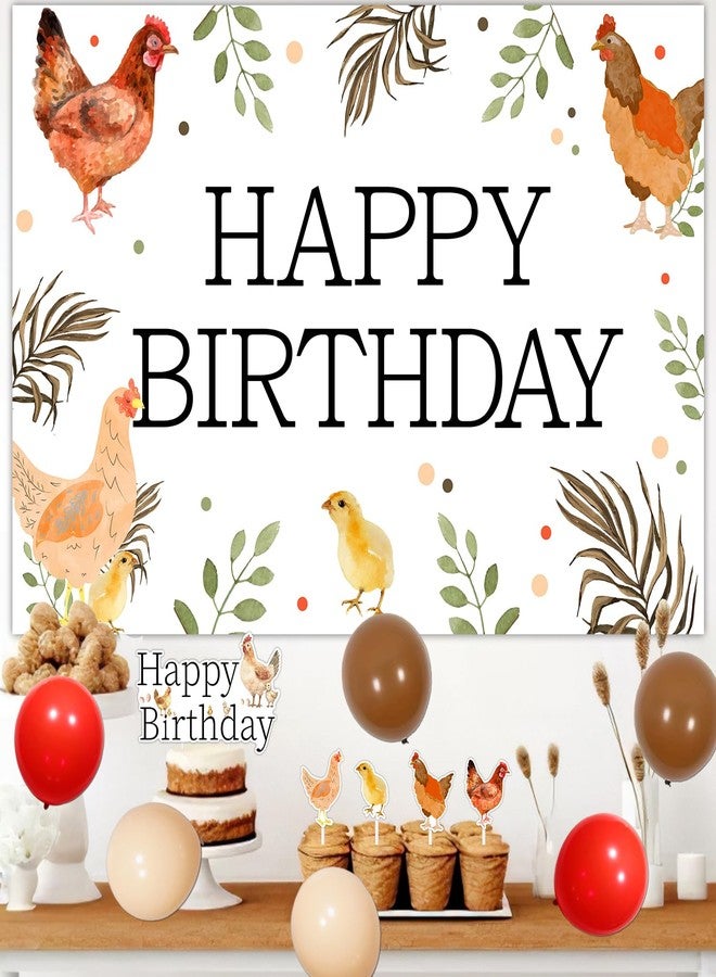 Merrystorm زينة عيد ميلاد سعيد على شكل دجاج، لافتة عيد ميلاد على شكل دجاج، مجموعة زينة كعكة الحظيرة، بالونات دجاج للأولاد والبنات والأطفال، حفلة عيد ميلاد الأول والثاني والثالث، لوازم حفلة عيد ميلاد الحظيرة - Image 2