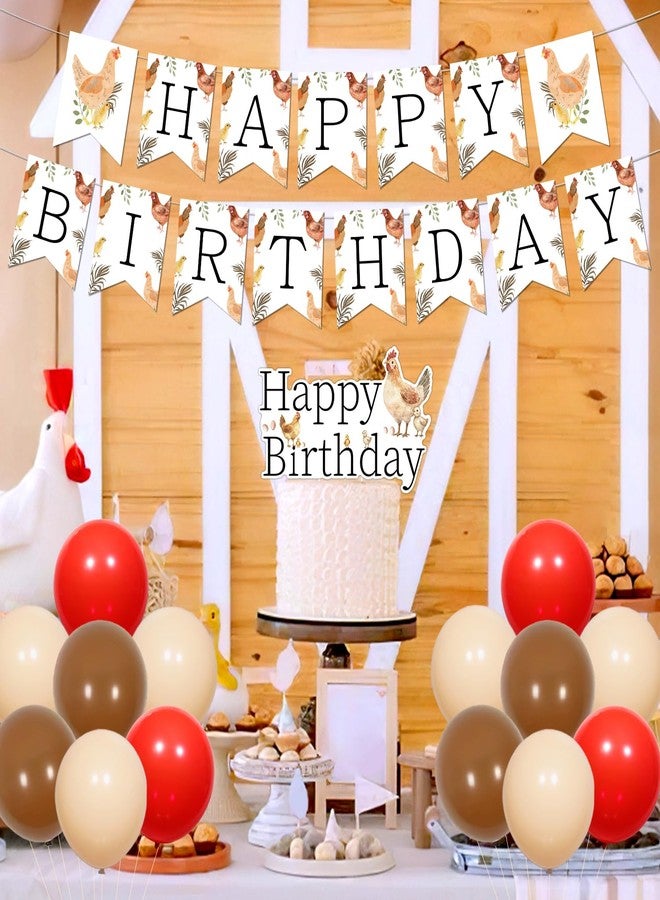 Merrystorm زينة عيد ميلاد سعيد على شكل دجاج، لافتة عيد ميلاد على شكل دجاج، مجموعة زينة كعكة الحظيرة، بالونات دجاج للأولاد والبنات والأطفال، حفلة عيد ميلاد الأول والثاني والثالث، لوازم حفلة عيد ميلاد الحظيرة - Image 5